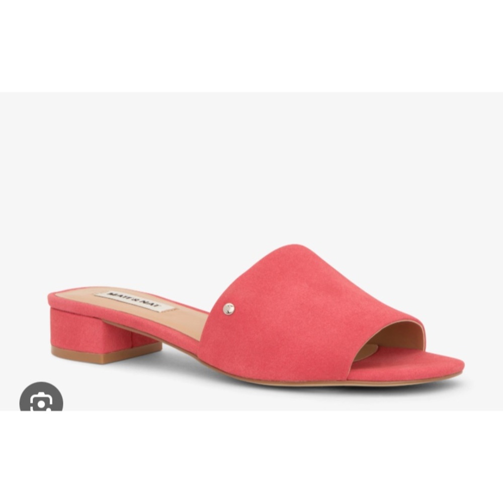 Matt & Nat Manya coral pink vegan suede open-toe mules in size 10